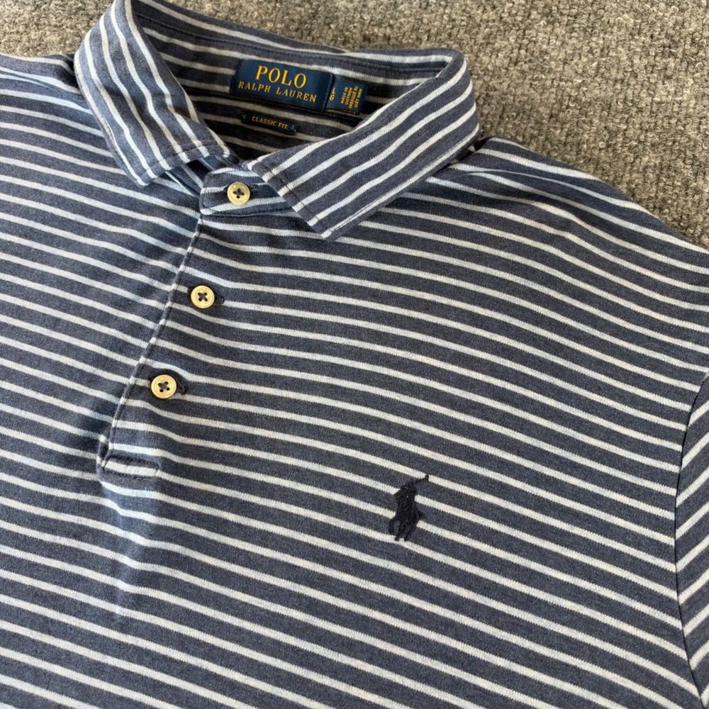 Polo Ralph Lauren Polo Shirt Mens Large Striped Casual Classic Fit Blue Modern